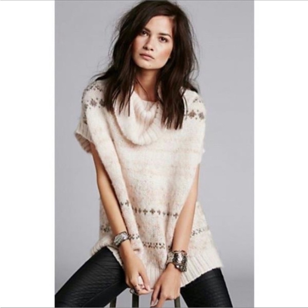 Free People Snow Bunny Cowl Neck‎ Wool Alpaca Sweater Fair Isle Size Large